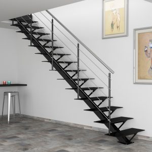 ЛМП-20. Прямая металлическая лестница на 2-й этаж на монокосоуре в стиле минимализм